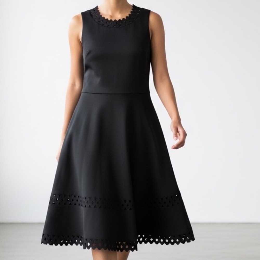 White House Black Market Black Laser Cut Eyelet Fit and Flare Dress Size 6